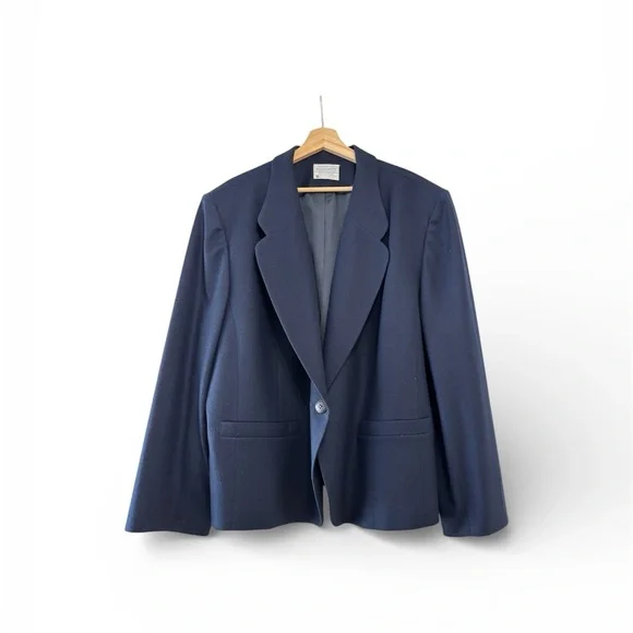 Pendleton Plus Navy 100% Virgin Wool Blazer Jacket USA Classic Career 90s 22W - Picture 2 of 10
